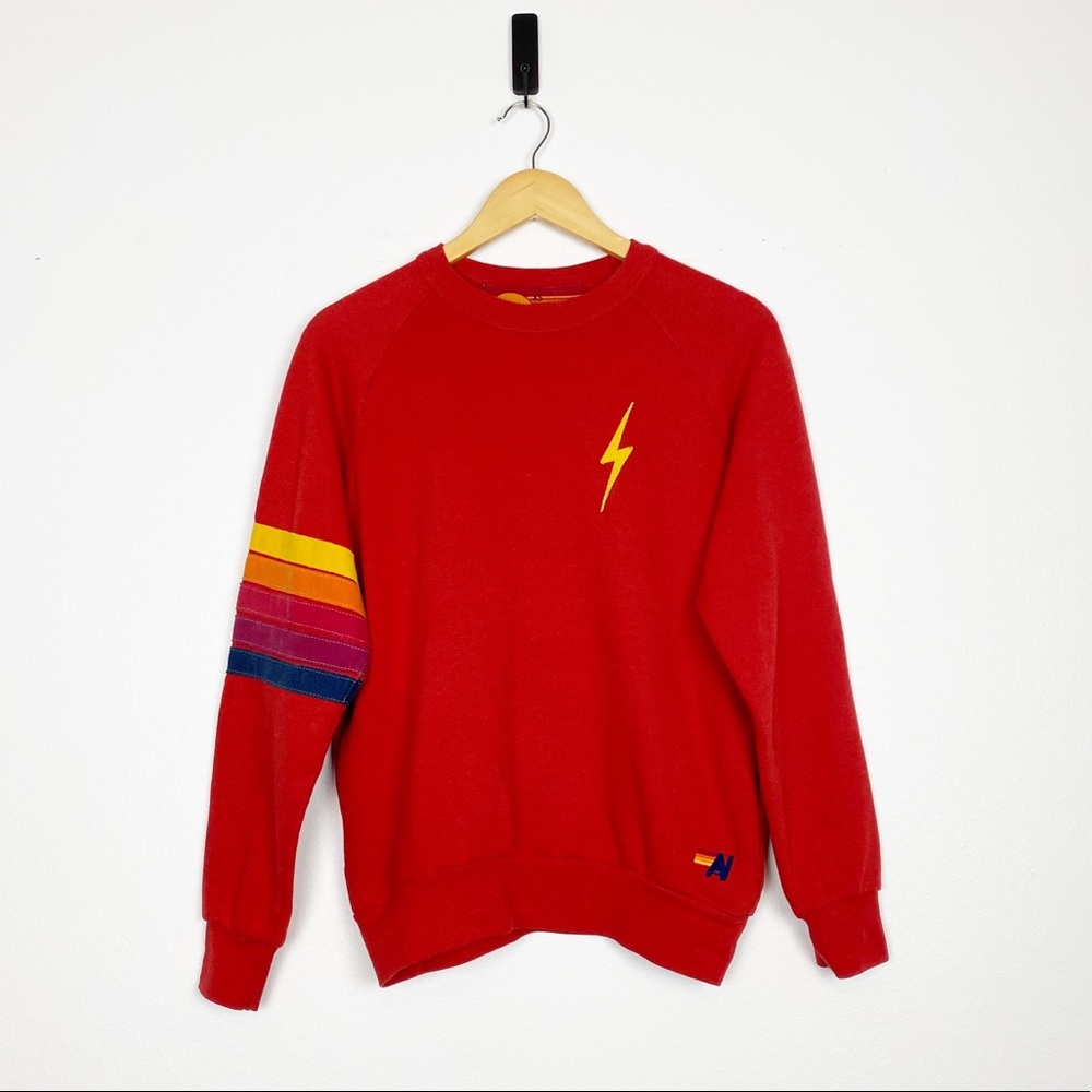 Aviator Nation Red Lightening Bolt Stripe Crewneck